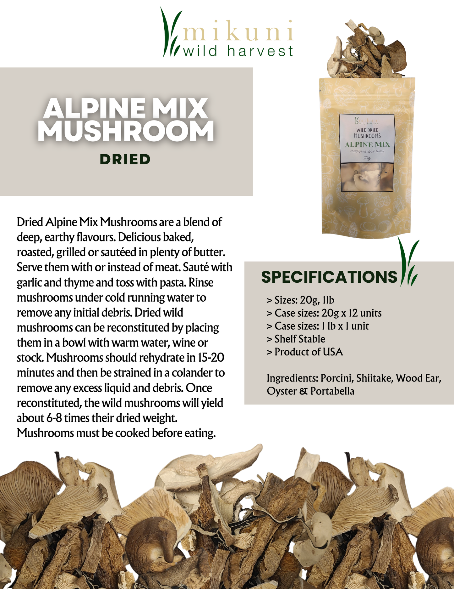 Dried Alpine Mix Mushrooms, 20 g.