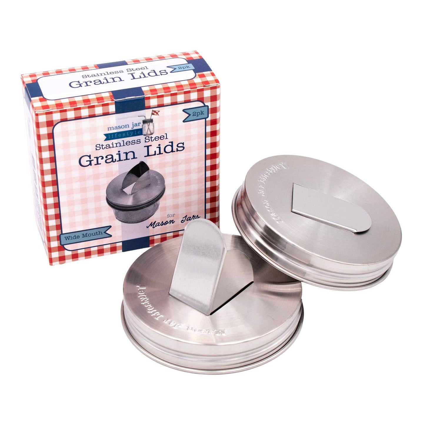 Grain Dispenser Stainless Steel Lids for Mason Jars, Regular Mouth 2-pk