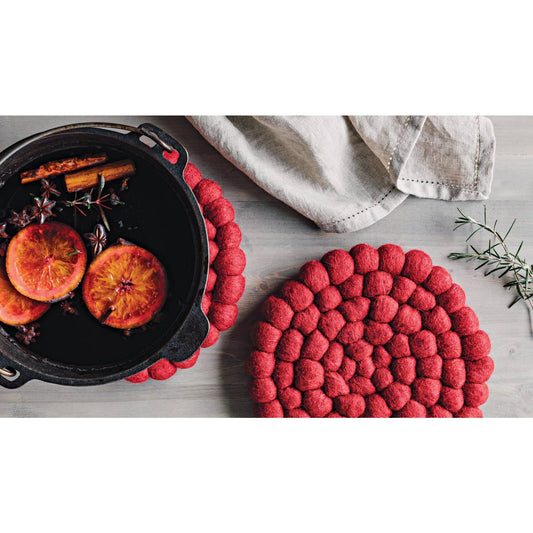 Recycled Wool Felt Dot Trivet, Chili Red