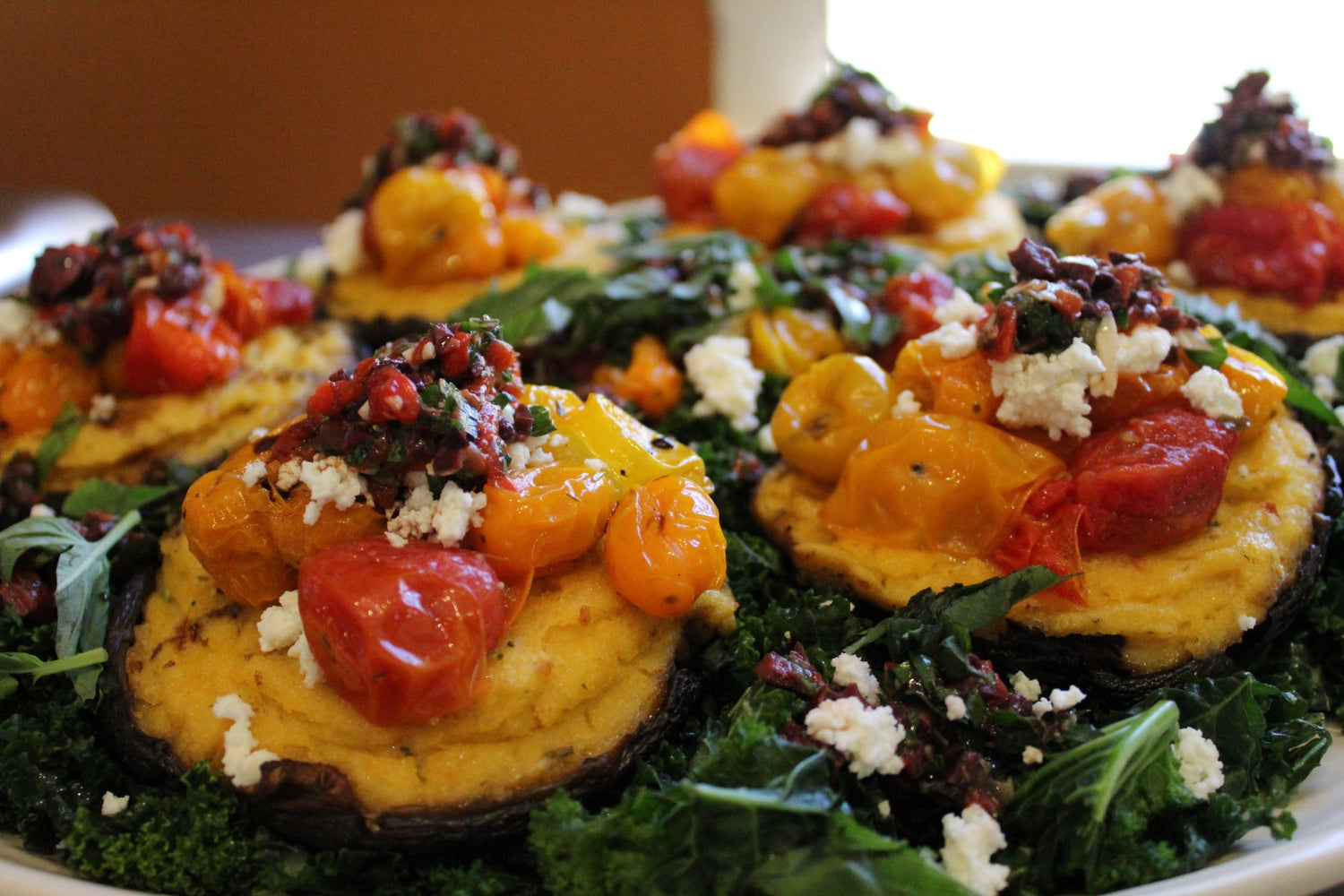 Rosemary Polenta Stuffed Portobello Mushrooms With Smoked Tomatoes Gather Food Studio