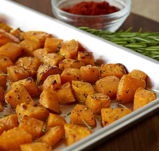 Baking pan roasting sweet potatoes