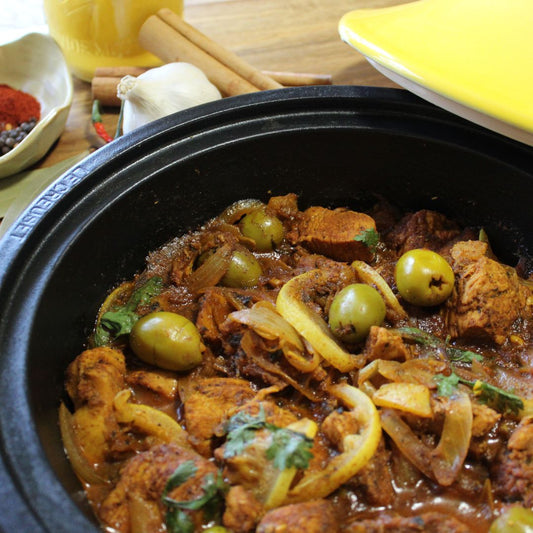 Chicken Stewing in Tagine Cooking Vessel