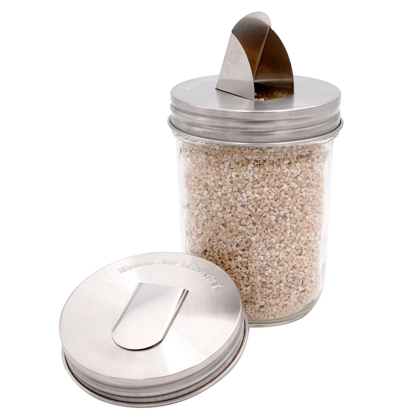 Grain Dispenser Stainless Steel Lids for Mason Jars, Regular Mouth 2-pk