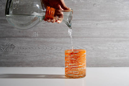 Handblown Glass Carafe - Orange Swirl