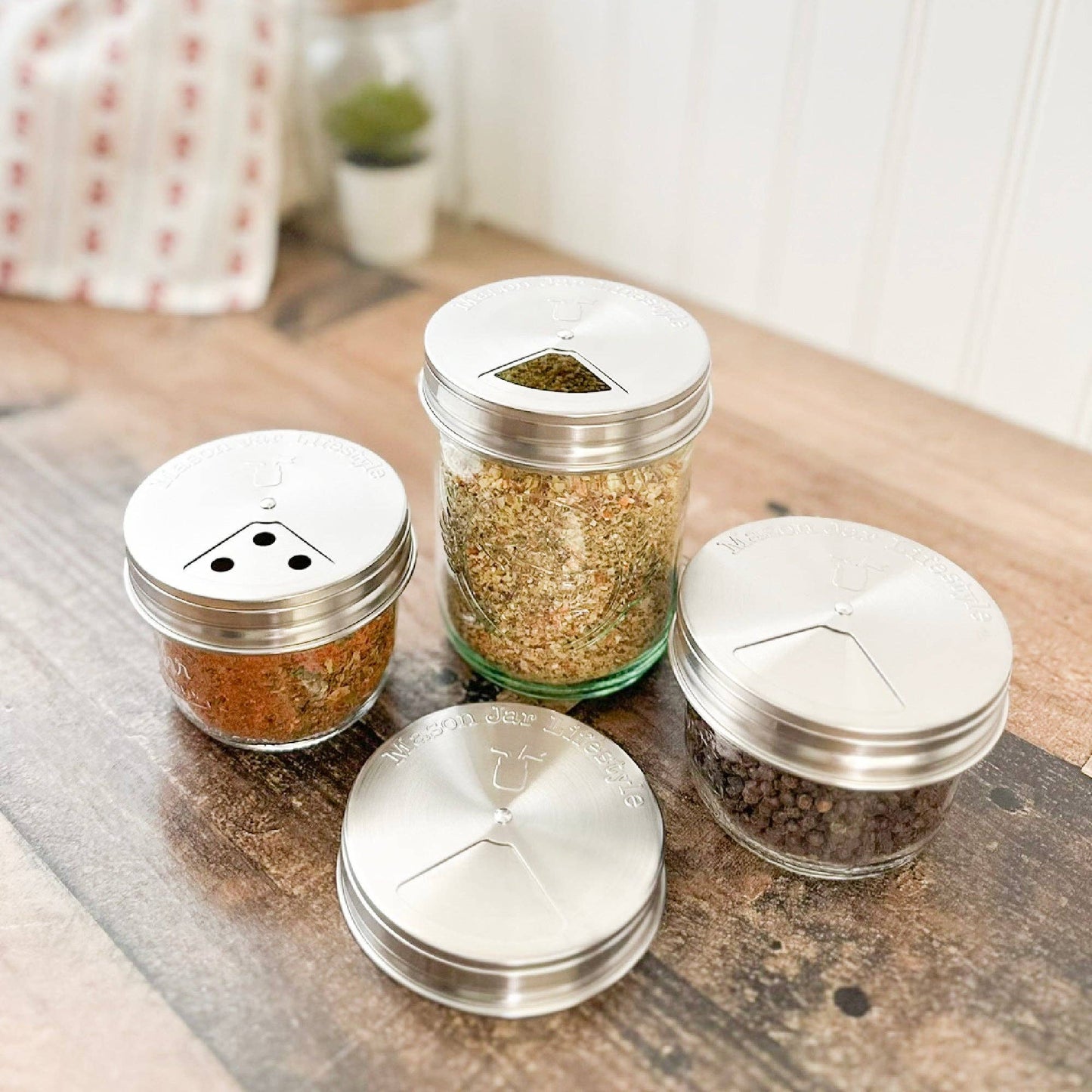 4 Pack Stainless Steel Spice Lids: Regular Mouth