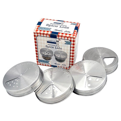 4 Pack Stainless Steel Spice Lids: Wide Mouth