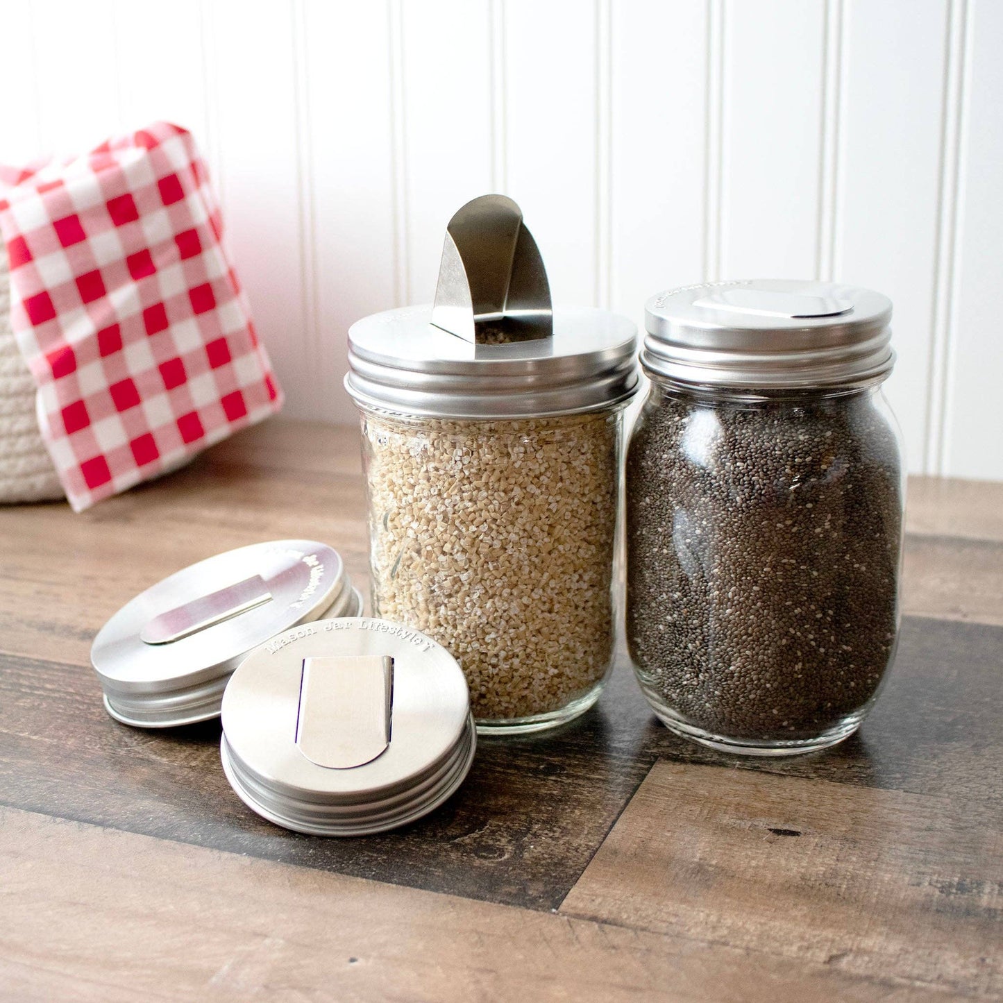 Grain Dispenser Stainless Steel Lids for Mason Jars 2 Pack: Wide Mouth
