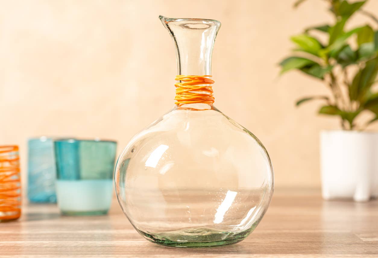 Handblown Glass Carafe - Orange Swirl