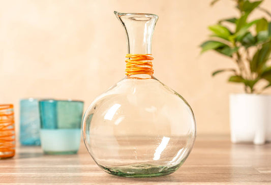 Handblown Glass Carafe - Orange Swirl