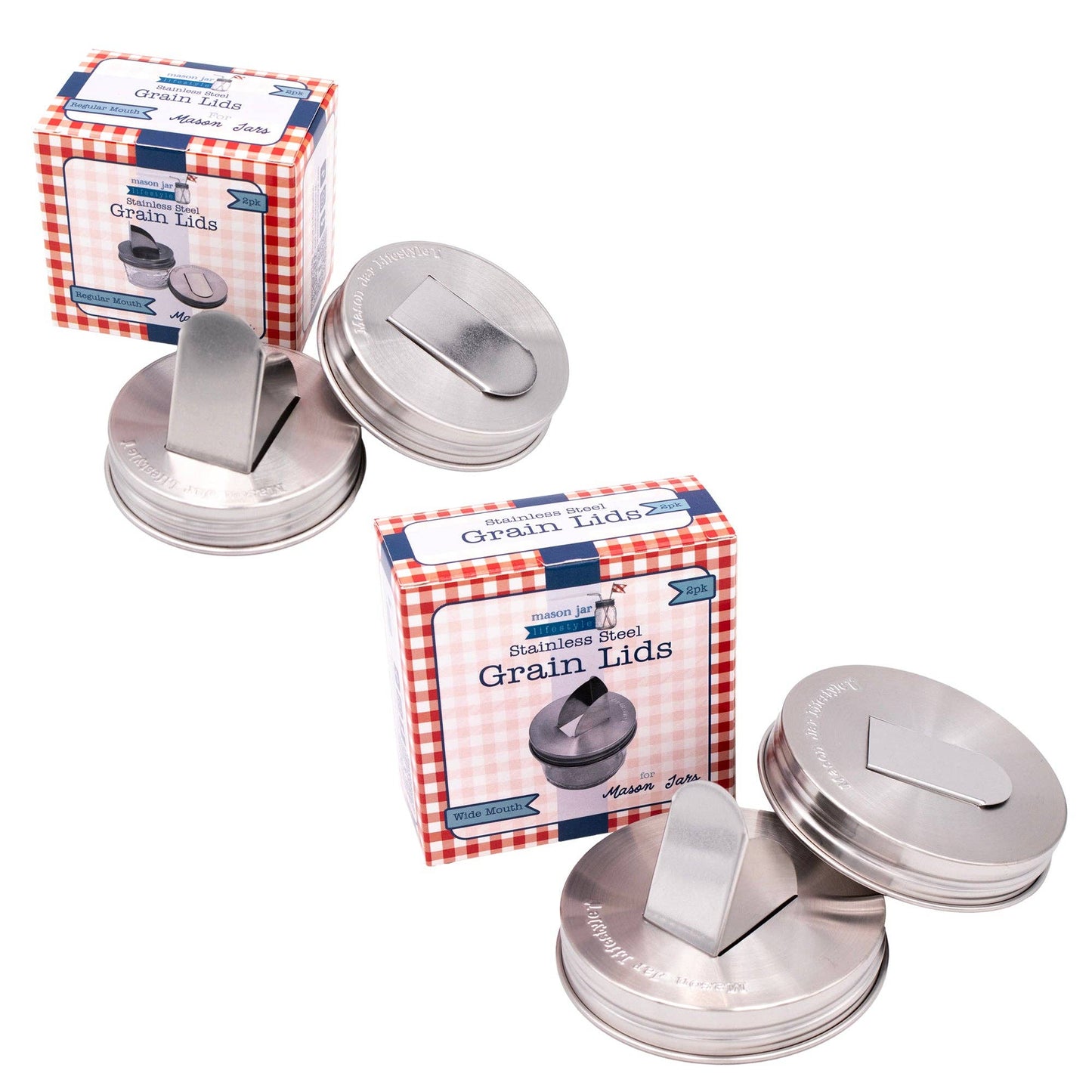 Grain Dispenser Stainless Steel Lids for Mason Jars, Regular Mouth 2-pk