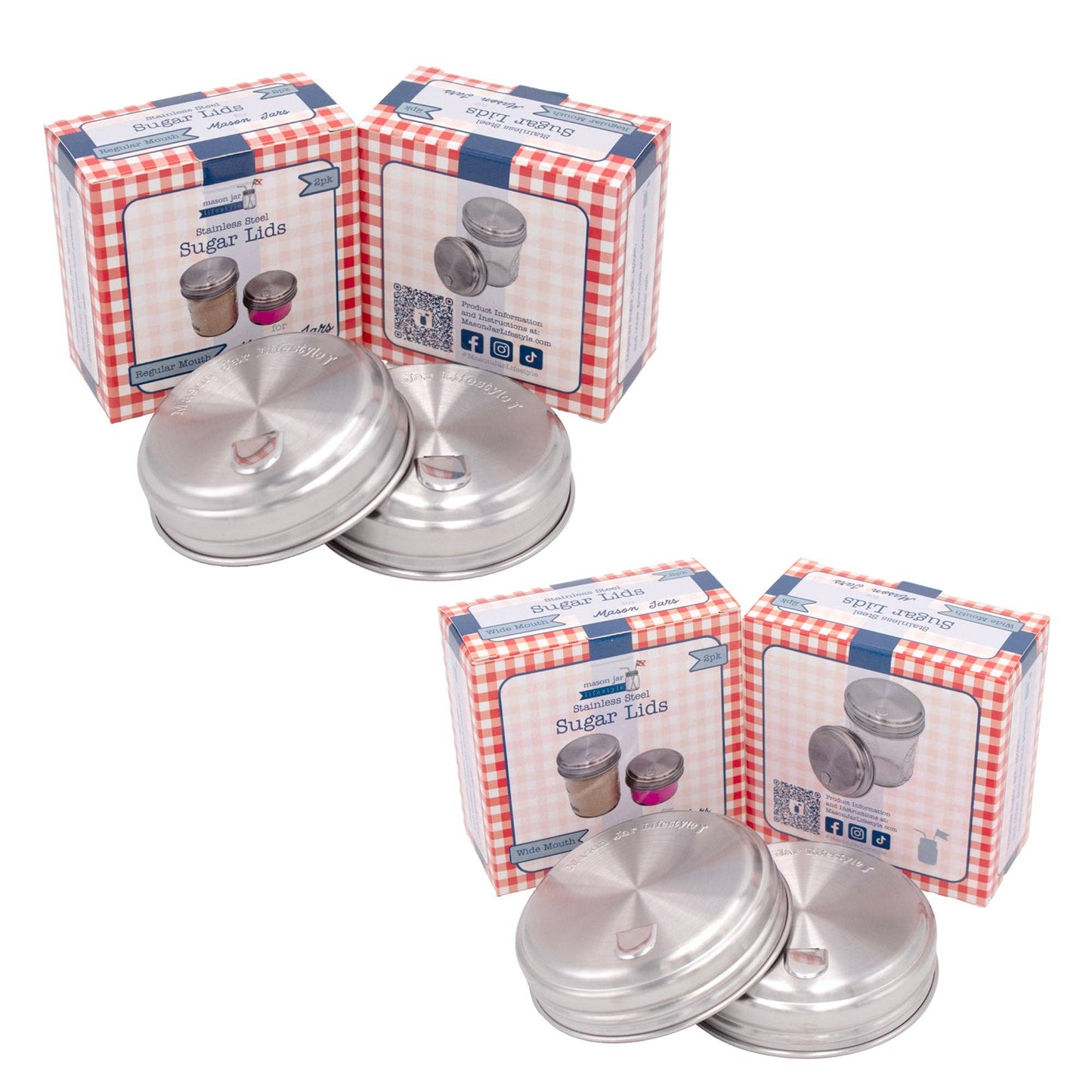 Sugar Dispensing Stainless Steel Lids for Mason Jars 2 Pack: Regular Mouth