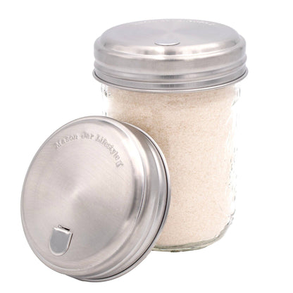 Sugar Dispensing Stainless Steel Lids for Mason Jars 2 Pack: Regular Mouth