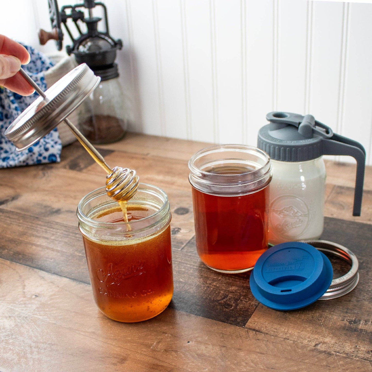 Honey Dipper Stainless Steel Lid for Mason Jars: Wide Mouth