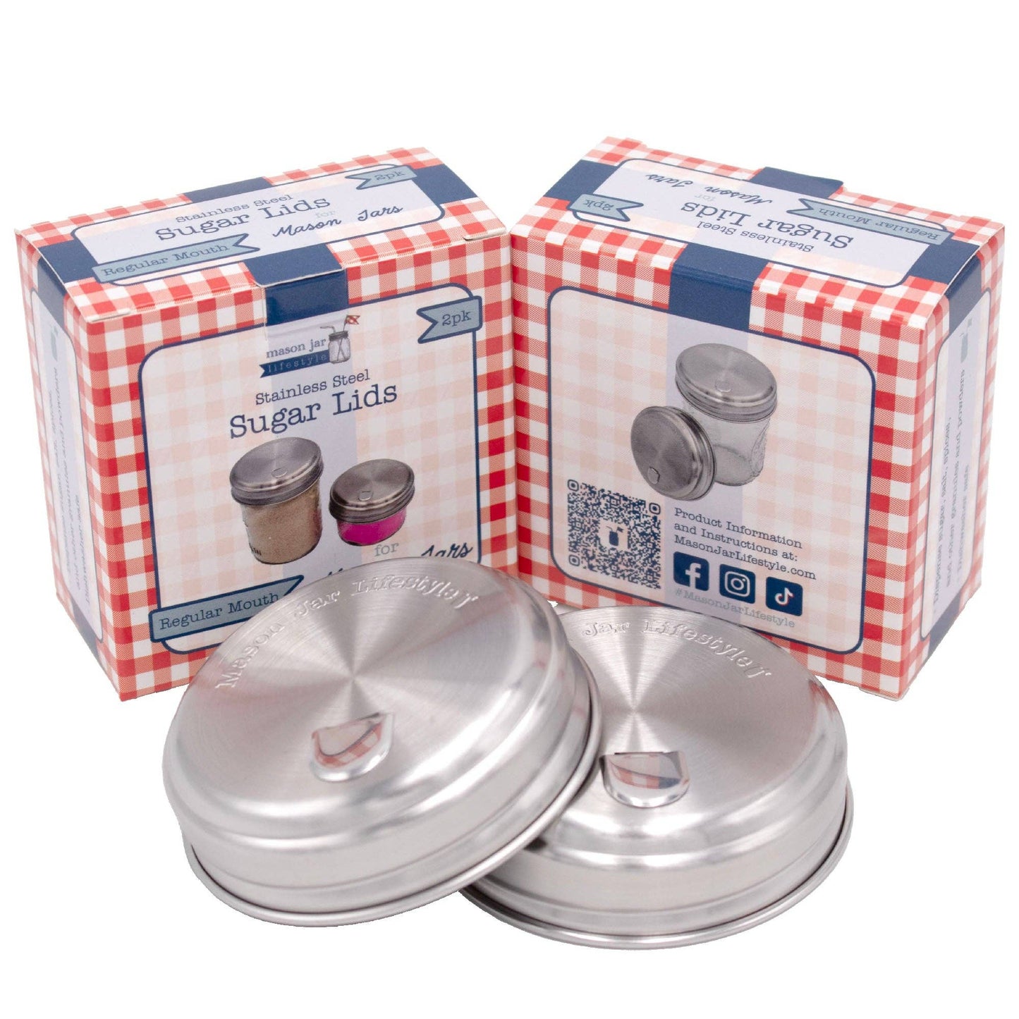 Sugar Dispensing Stainless Steel Lids for Mason Jars 2 Pack: Regular Mouth