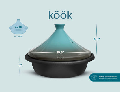 Kook Moroccan Enameled Cast Iron Tagine, Blue, 3.3 Qt: Terracotta