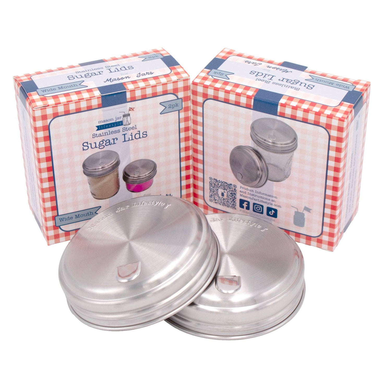 Sugar Dispensing Stainless Steel Lids for Mason Jars 2 Pack: Regular Mouth