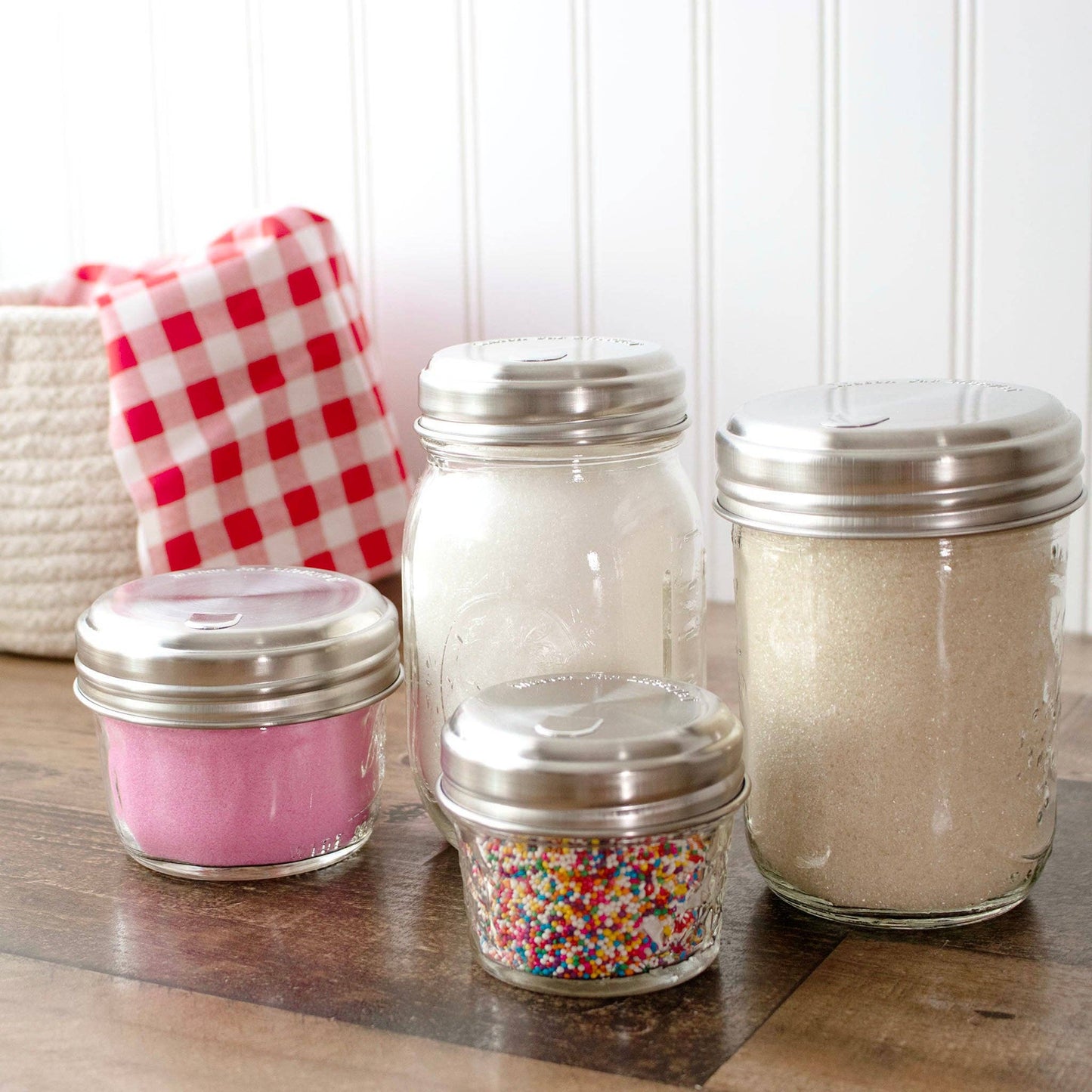 Sugar Dispensing Stainless Steel Lids for Mason Jars 2 Pack: Wide Mouth