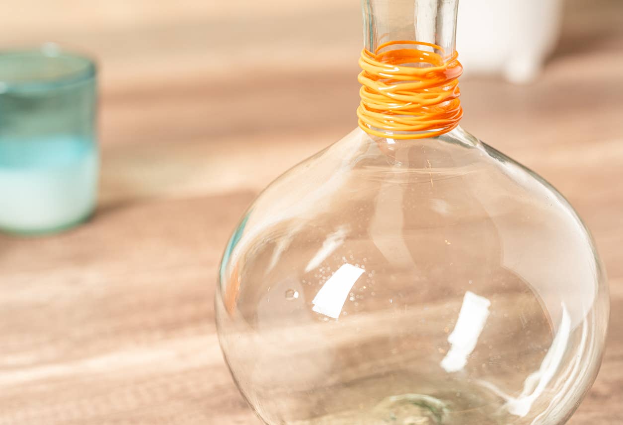 Handblown Glass Carafe - Orange Swirl