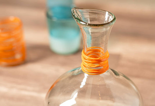 Handblown Glass Carafe - Orange Swirl