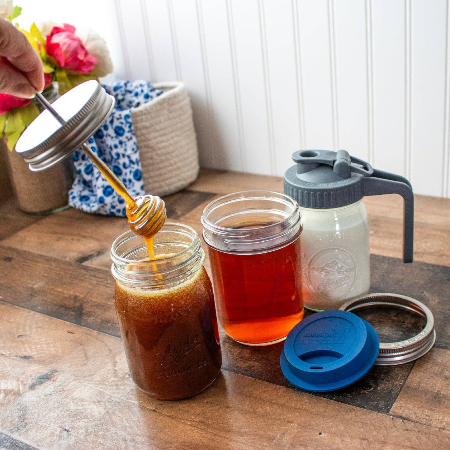 Honey Dipper Stainless Steel Lid for Mason Jars: Wide Mouth
