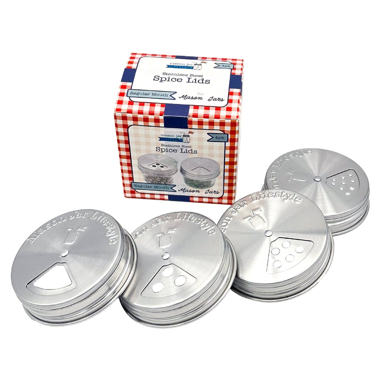 4 Pack Stainless Steel Spice Lids: Regular Mouth