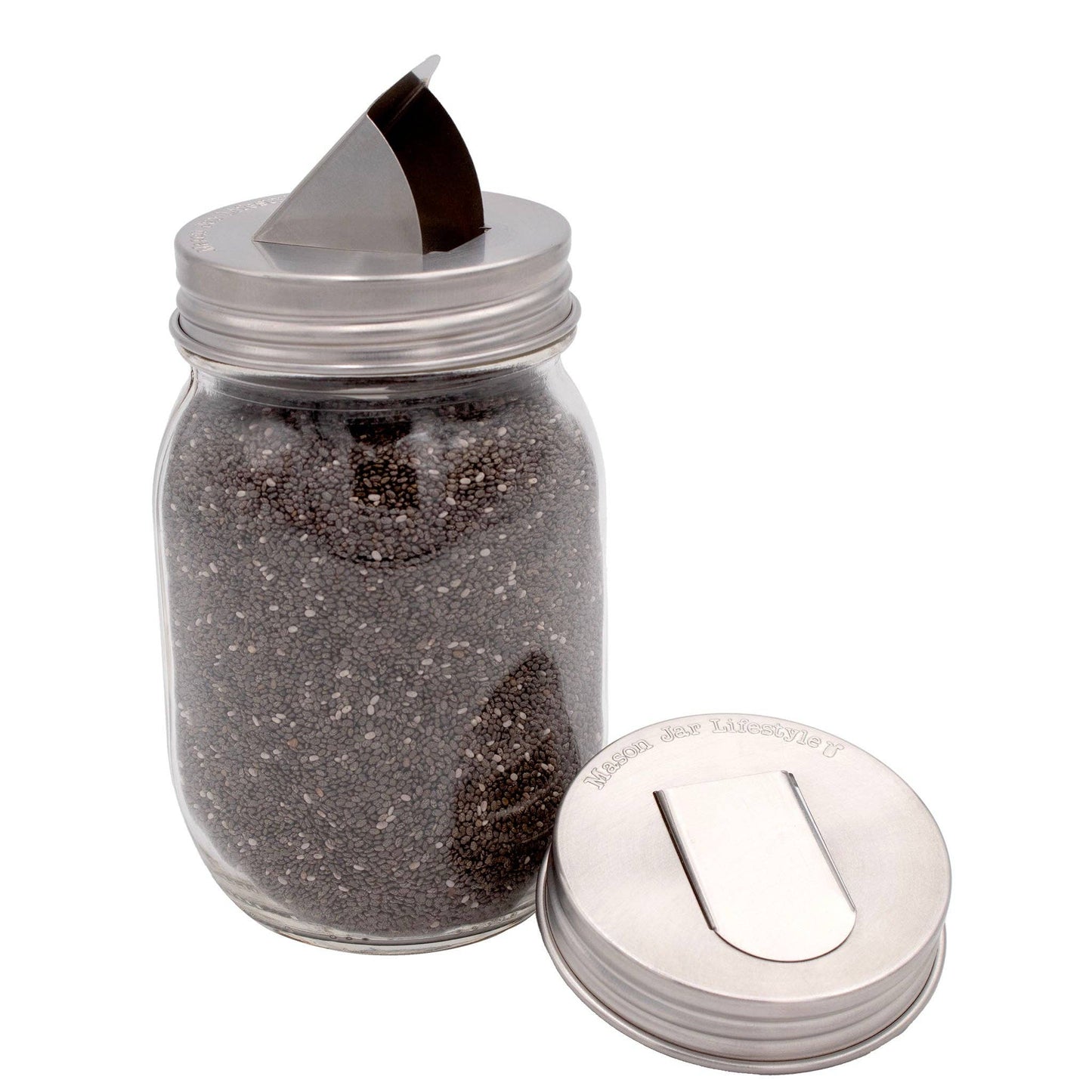 Grain Dispenser Stainless Steel Lids for Mason Jars 2 Pack: Wide Mouth