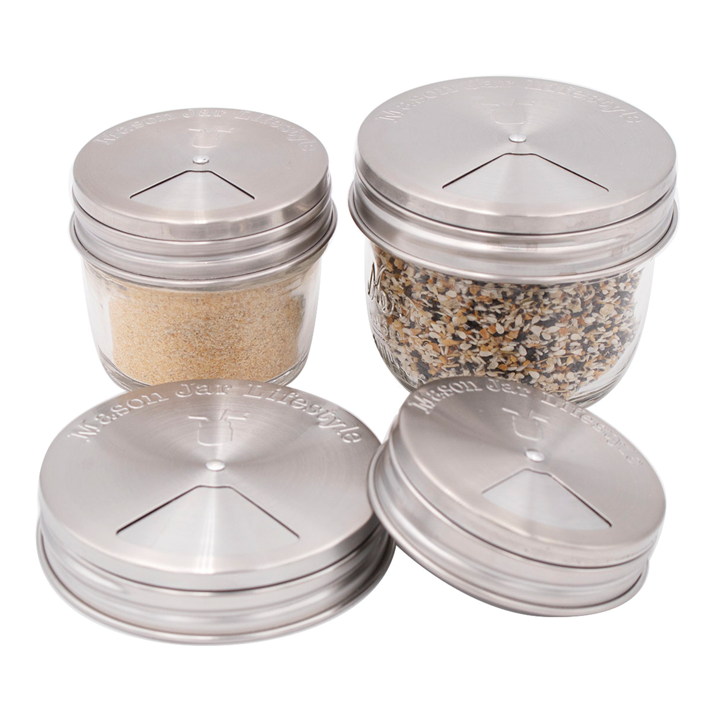 4 Pack Stainless Steel Spice Lids: Regular Mouth